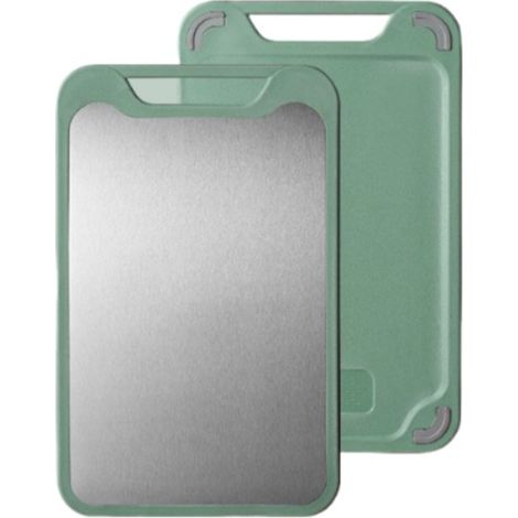 Planche à découper double face en acier inoxydable 304 et plastique, multifonctionnelle, grande taille, servant également de planche à découper et à pétrir. (1/5)