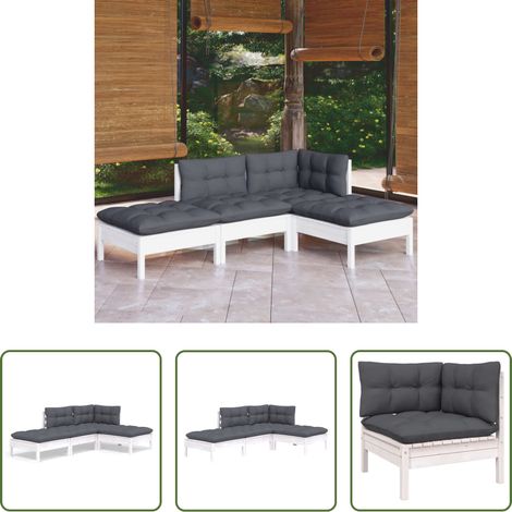 Kieferholz -  4-tlg. Garten-Lounge-Set mit Kissen Kiefer Massivholz (1/5)