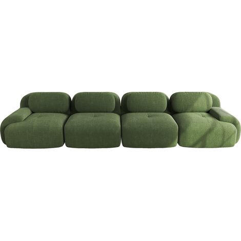 Divano Angolare Modulare in Corduroy, Senza Struttura con Schiuma ad Alta Densità, Base Antiscivolo, Verde (1/5)