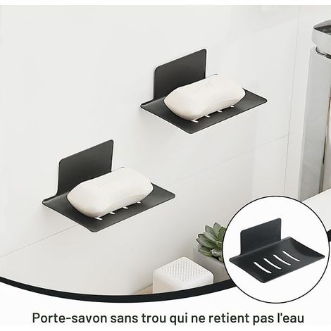 Savons Dish, Noir, Savons Dish Support pour douche avec montage adhésif (12.2 x 8.2 cm, acier au carbone, noir) Stockage des morceaux de savon (1/2)