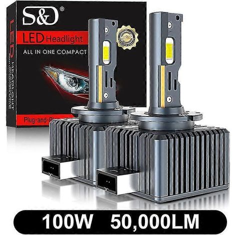 Ampoule LED 100 W 50 000 lm - 80 000 lm D1s D3s D2s D4s D5s D8s Canbus pour phares HID D1r D2r D3r D4r D5r D8r 130 W pour voiture, 6 500 K, 12 V/24 V (100 W 50 000 lm D1R)