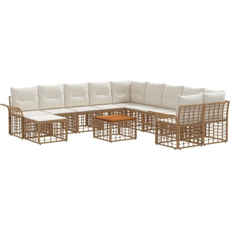 Outdoor-Sofagarnitur 12 pcs Natürlich und Cremweiß Polyester vidaXL