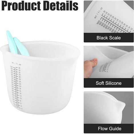 Grand Gobelet Doseur Silicone 1000 ml avec Bâtonnet Mélangeur Verre Doseur Silicone avec Échelle Moules Bricolage Arts Travaux Manuels Fabrication Bijoux (1/4)