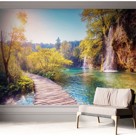 Papier peint adhésif décoratif avec colle pour salon chambre et bureau Installation rapide Paysage naturel 312x219 cm (1/5)