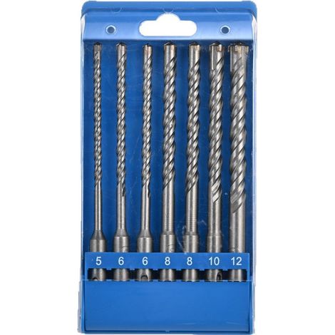Lot de 7 forets à béton, marteau perforateur électrique, forets muraux à quatre tranchants 5/6/8/10/12 mm x 160 mm pour divers matériaux, ciment (1/4)