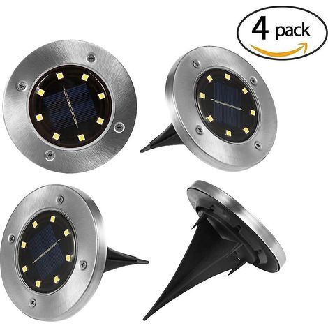 Lot de 4 lampes solaires de jardin étanches à 8 LED, 8 LED, pour escalier, cour et aménagement paysager. (1/5)