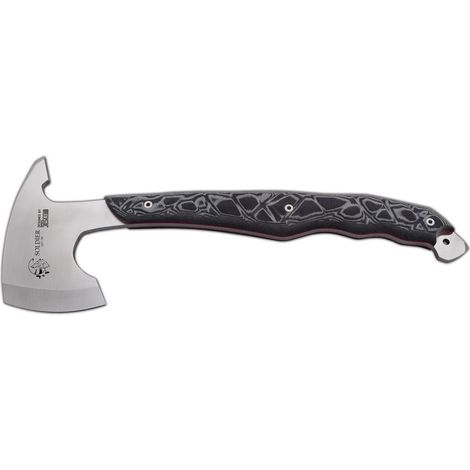 Hacha TOMAHAWK SOLDIER J&V con mango Micarta negra, hoja de 8 cms y funda cordura incluida.  Herramienta de Camping para Pesca, Caza, Actividad Deportiva