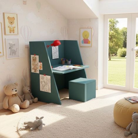 Scrivania montessori regolabile con sedia - Cresce con il tuo bambino - Verde Petrolio