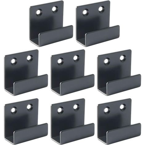 Otto robusti ganci da parete con viti, staffa in acciaio inox per esporre piastrelle e cornici, colore nero, larghezza interna 15 mm. (1/5)