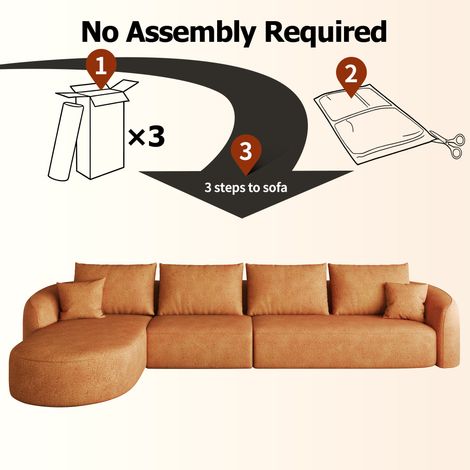 Canapé d'angle en L de 336 cm, canapé compressé en mousse, canapé modulable sans armature, chambre, appartement, sans montage, orange (1/5)