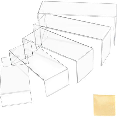 Transparent Acrylic Display Stand 5 Pieces 5 Sizes Acrylic Riser Stand Risers Display Stand Transparent U Shape Display Stand for Cake, Figurine, Jewellery, Perfumes, Display Stand