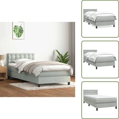 Colchón terciopelo - vidaXL Cama box spring con colchón terciopelo gris claro 80x220 cm - Cama de muelles