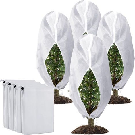 Lot de 4 housses de protection contre le gel, 120 x 180 cm, avec cordon de serrage pour plantes (1/4)