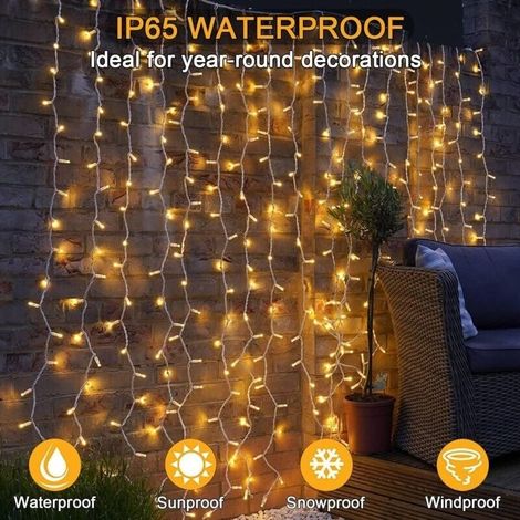 luci a tenda da 3 m, 600 LED bianco caldo, 8 modalità, luci natalizie a stringa per pergola, giardino, decorazioni per esterni e interni (1/4)