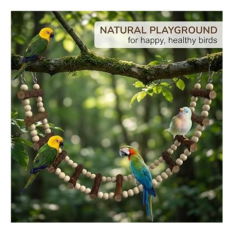 Wooden Parrot Ladder 35 x 8 cm Bird Perch for Cage Hanging Toy Cockatiels and Lovebirds Accessory (1/4)