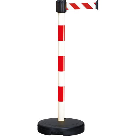 Moravia Gurt-Warnständer BASIC mit schwarz/gelb schraffiert Band Länge 3000 mm, 50 x 950 mm