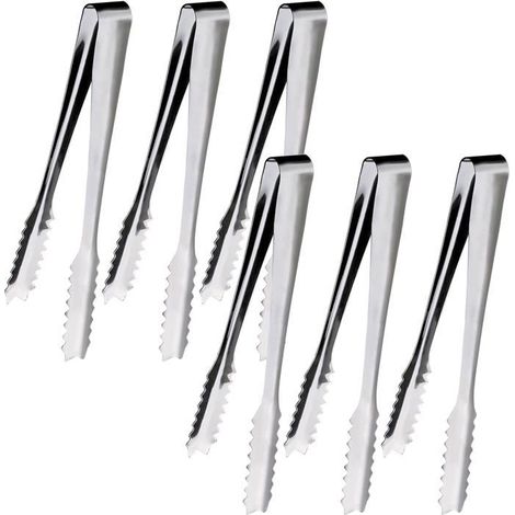 6 pièces pince à glaçons, forme U avec bord dentelé, pince à sucre et bonbons, 15,2 cm, idéale pour cuisine, bar, buffet et fêtes