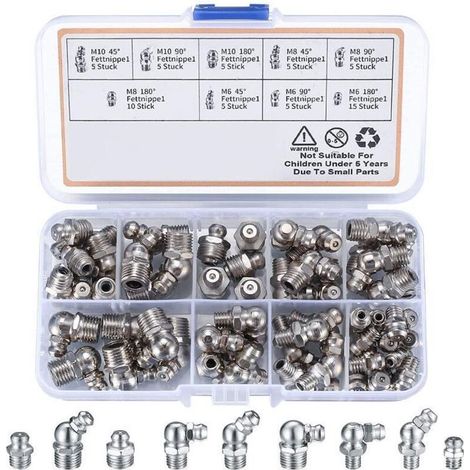 Houhence – Kit de 60 graisseurs à visser M6 M8 M10 – Angles 45° 90° 180° – Fer nickelé résistant à la corrosion – Pour machines industrielles (1/5)