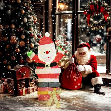 Décoration de Noël Père Noël LED 52x30x93 cm en acier multicolore, IP44 pour extérieur FloraGrace (1/5)