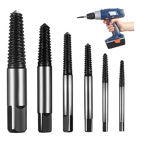 6 Pcs Kit Extracteur de Vis Cassée, Extracteur de Vis Casse, Extracteur de Boulons Cassés Universel Tourne a Gauche, Extracteurs de Vis Dénudés Endommagés pour Goujon Boulon Vis Cassé et Dénudé (1/5)