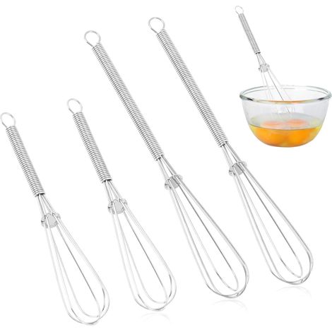 4 PCS Petits Mini Fouets, 13.5cm et 18cm, Petit Fouet Cuisine pour Pâtisserie, Batteur Manuel Compact et Résistant pour Œufs, Crème, Sauces et Mélanges Précis (1/5)