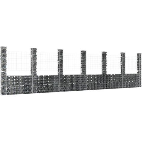 Panier de gabion Jardiniere Mur en gabion Clôture de gabion en forme de U avec 7 poteaux Fer 740x20x200 cm KOL9925 (1/5)