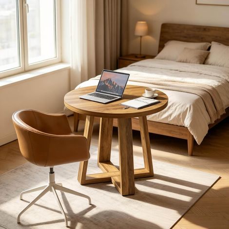 Table ronde de réunion 80x80 cm marron en MDF au style campagne avec structure stable (1/5)