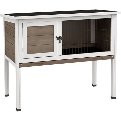 Wooden Guinea Pig Hutch, Small Animal Cage Slide-out Tray, Openable Asphalt Roof, 84 x 43 x 70cm, Brown (1/5)