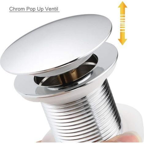 Bonde Pop Up Automatique sans Trop Plein Bonde de Vidage Push Open Pour Lavabo en Cuivre Chromé Pour bassin sans trop-plein (chrome sans trop plein) (1/4)