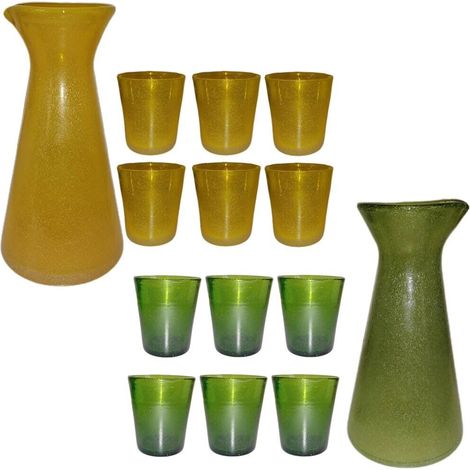 Bottiglia e bicchieri per acqua vino in cristallo lavorato da tavola casa ottima idea regalo - colorigenerali: VERDE (1/4)