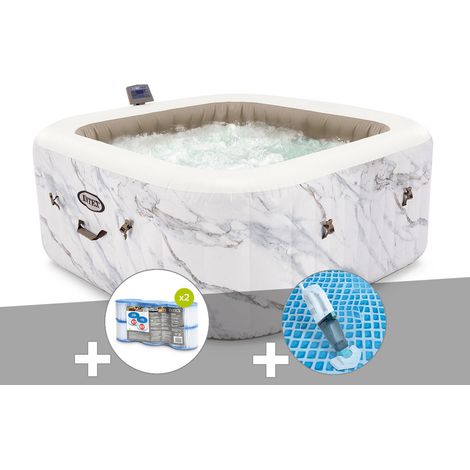 Intex – Spa gonflable carré 4 places – 795L – 140 diffuseurs à bulles – Système de stérilisation au sel – Application Wifi incluse