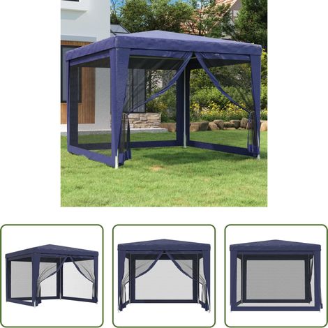 Partyzelt mit Mesh -  Partyzelt mit 4 Mesh-Seitenwänden Blau 3x3 m HDPE (1/5)