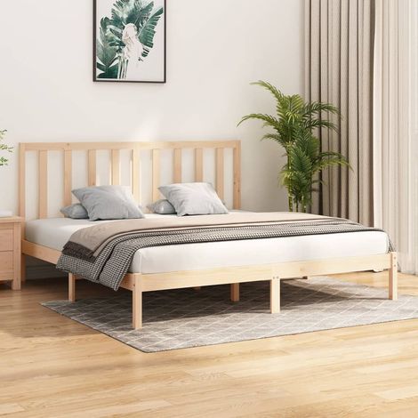 Bed Frame Natural Solid pine wood 200 x 200 Durable Bed Frame vidaXL (1/5)