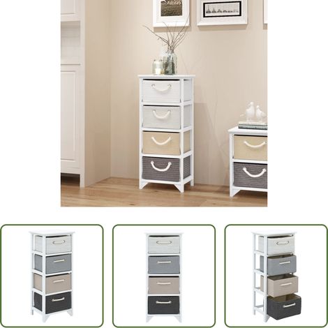 Schubladenkommode - Beistellschrank mit 4 Körben Holz (1/5)