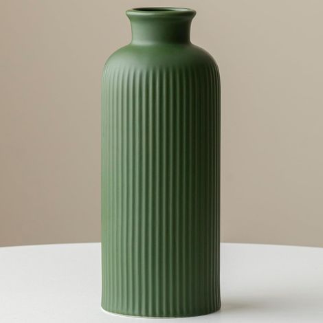 Vase en céramique verte, émaillé mat, vase de fleurs pour décoration d'herbe des Pampas, hauteur 25,4 cm, largeur 10 cm, moderne pour salon, table à manger, bureau (vert) (1/5)