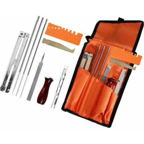 10pièces Affûtage pour Tronçonneuse Kit Affûtage avec Limes et Outils Inclus Manche Bois pour Affûter Précisément Les Chaînes de Tronçonneuse (1/5)