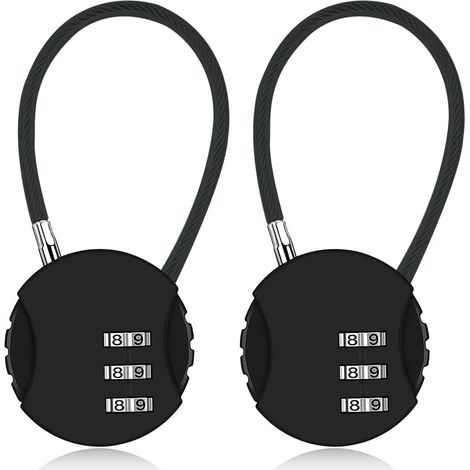 2 pièces Cadenas à code numérique 3 chiffres, résistant aux intempéries, pour valise d'avion, petits cadenas à câble, cadenas à code pour casier, pour voyage, bagages, valise, sac, casier