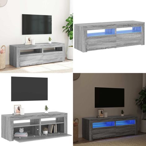 TV-Schrank mit LED-Leuchten Grau Sonoma 120x35x40 cm - TV Schrank - Holzwerkstoff Möbel - Grauer Wohntisch - LED Beleuchtung - Medienregal - Home & Living (1/5)