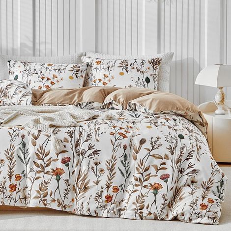 Bettwäsche-Set 3-teilig Mikrofaser Blumenmuster 240x220 cm mit Reißverschluss