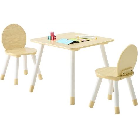 Mesa Infantil con 2 Sillas, Bordes Redondeados y Tablero con Diseño de Grafiti, para Leer, Aprender, Dibujar y Escribir, Ideal para Guarderías, Manualidades y Juegos, para Niños 2 a 8 Años (1/5)