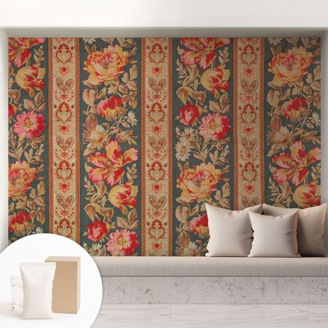 Tapete Vliestapete mit Kleber modern Wohnzimmer - Wanddeko Schlafzimmer - Tapete mit Motiv Bunte Blumen 208x146 cm (1/5)