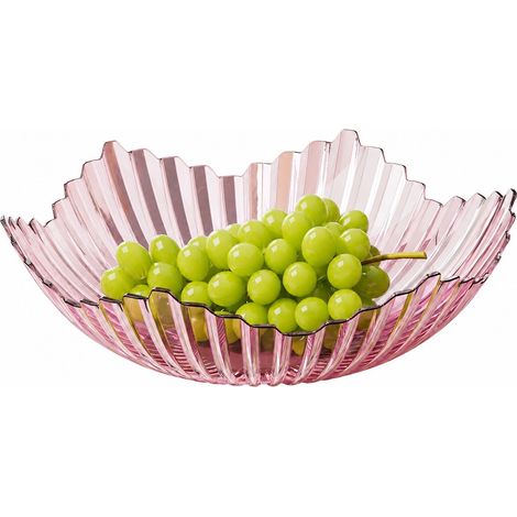 Plateau à fruits rayé pour animaux de compagnie, grand format, en plastique, léger et luxueux, idéal pour ranger les en-cas sur une table basse, couleur poudre transparente. (1/5)