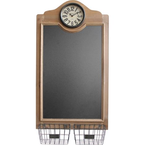 Lavagnetta in legno da parete con orologio e cestini portaoggetti Clarissa