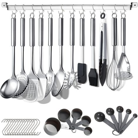 Berglander Ensemble d'ustensiles de cuisine 38 pièces de cuisine en acier inoxydable, ustensiles de cuisine avec support pour ustensiles et crochets pour accrocher au lave-vaisselle (1/5)