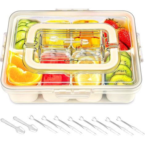 Boîte à Collation avec 8 Compartiments, Assiette à Collation avec Couvercle et Poignée, Portable Organisateur de Boîte à Collation pour Snacks, Bonbons, Noix, pour Fêtes et Pique-Niques (1/5)