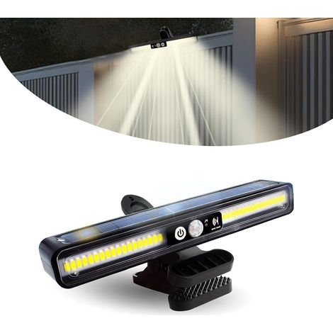 Lot de 2 lampes solaires clipseables pour extérieur, 36 LED, détecteur de mouvement, étanchéité IP65, 3 modes, double support, pour clôture, gouttière, jardin (1/5)