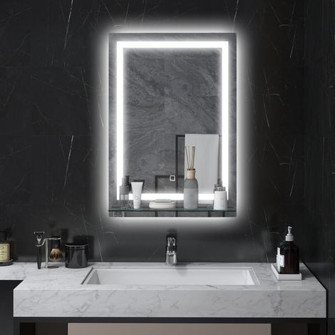Verstellbarer 3-farbiger LED-Badezimmerspiegel mit Glasablage, 50 x 12 x 70 cm, silber (1/5)
