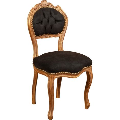 Chaise de salon dorée Louis XVI 90x45x42 Chaise en bois Fauteuil de chambre à coucher Style français Fauteuil baroque rembourré (1/5)