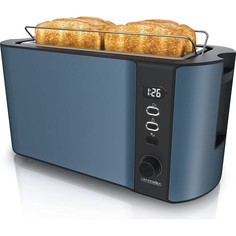 Arendo - Tostapane Moderno a 2 Fessure XXL - Scongela – Doppia Parete termoisolante - con Accessorio scalda Cornetto - 1500W - Vassoio raccogli briciole - Display con Tempo rimanente - Blu Admiral