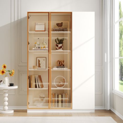 Vitrine en verre 110 × 35 × 165 cm, avec éclairage LED multicolore, armoire autonome à 3 portes, avec verre de sécurité, étagères réglables et protection anti-basculement, blanc